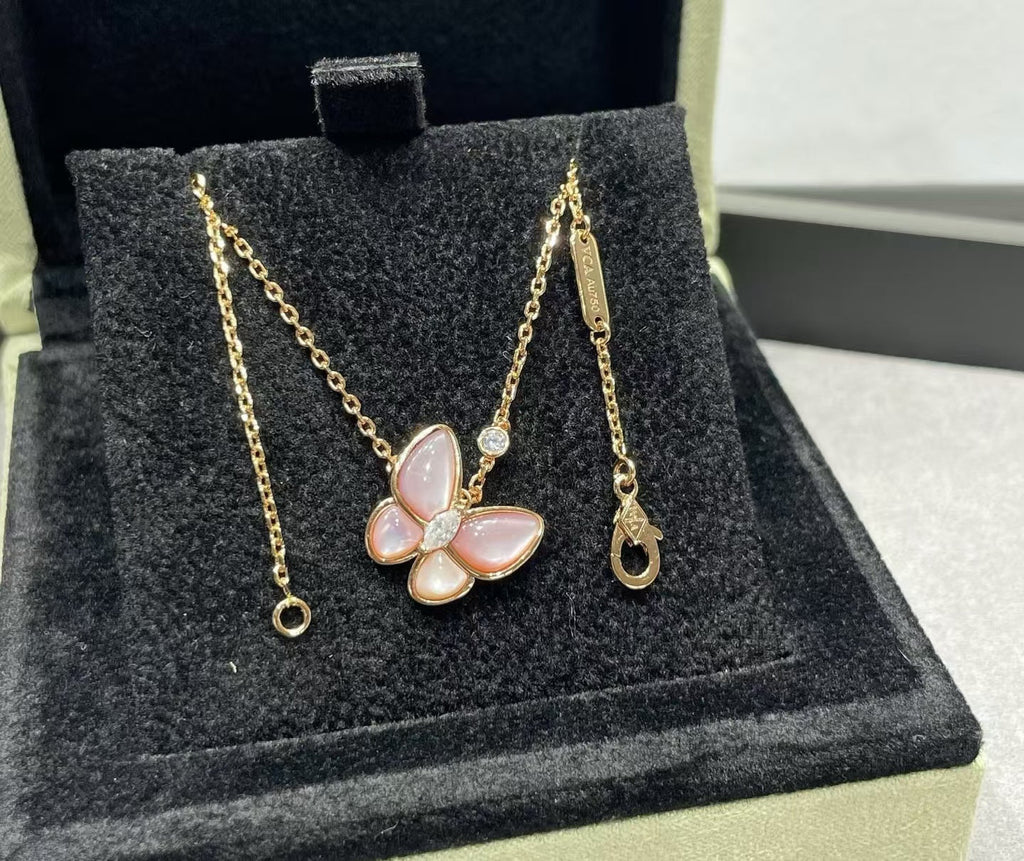 [Aura ] BUTTERFLY PINK PERLMUTT DIAMANT HALSKETTE