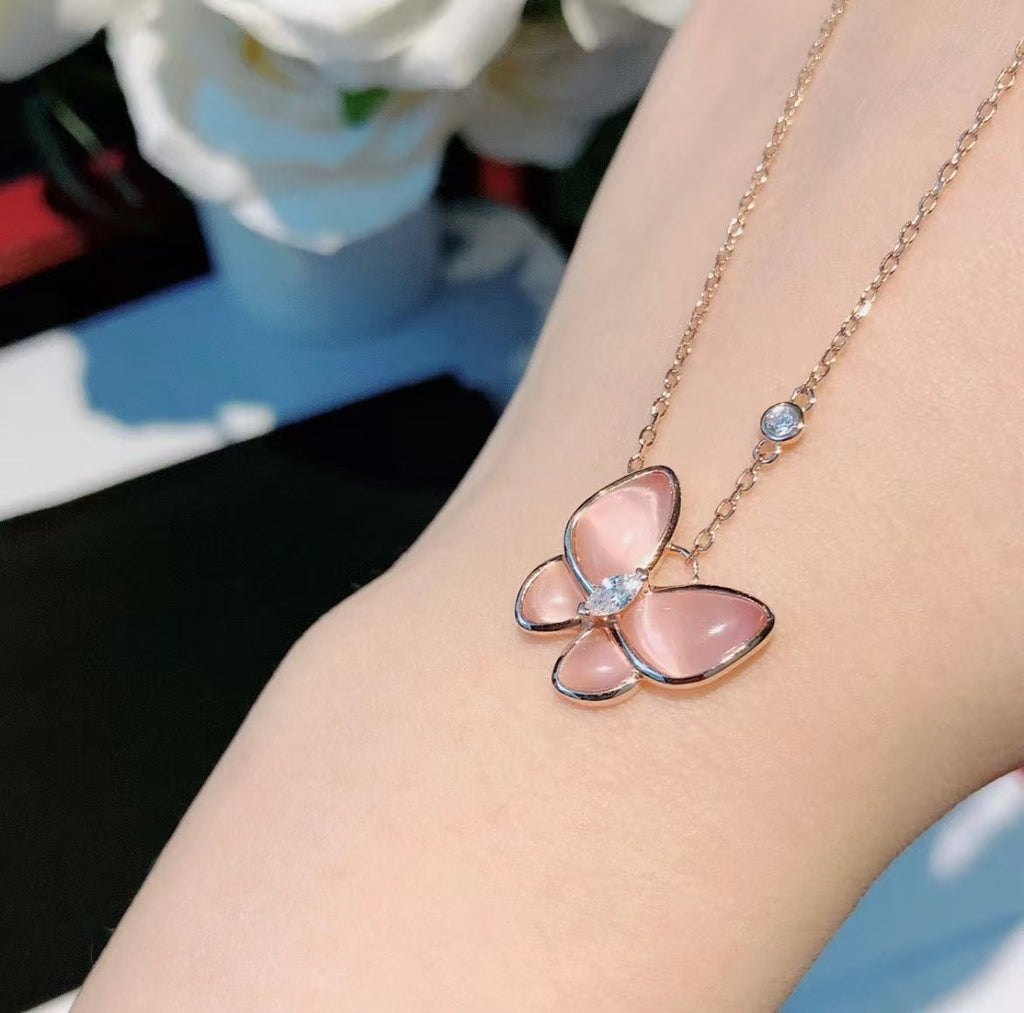 [Aura ] BUTTERFLY PINK PERLMUTT DIAMANT HALSKETTE