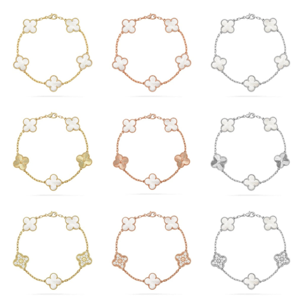[Aura ]Neue CLOVER WHITE PEARL MOP 5 MOTIV ARMBAND-KOLLEKTION