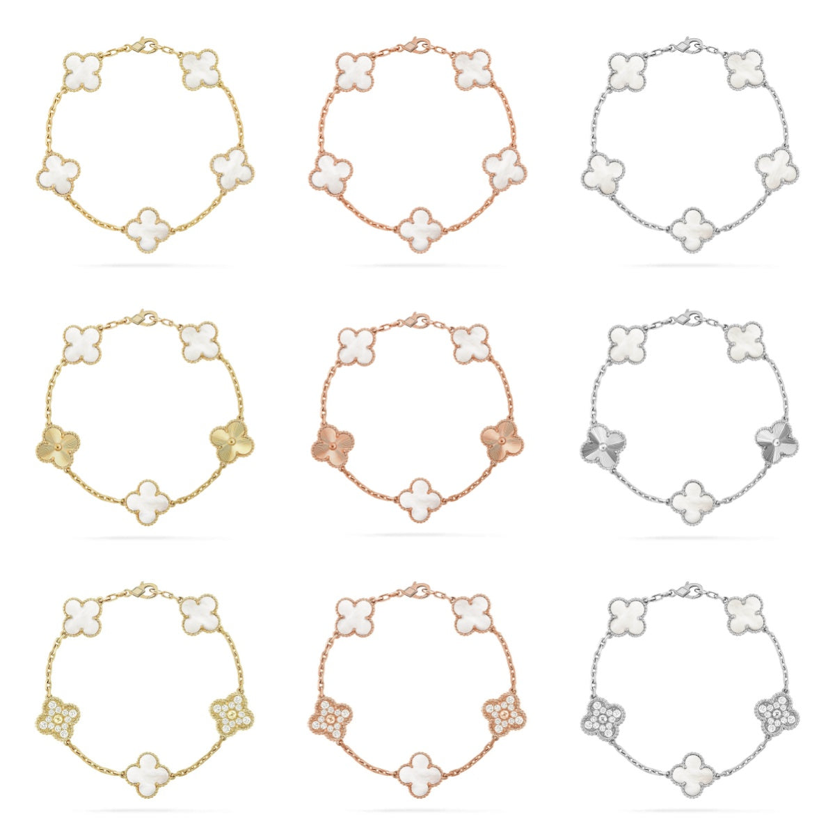 [Aura ]New CLOVER WHITE PEARL MOP 5 MOTIF BRACELET COLLECTION