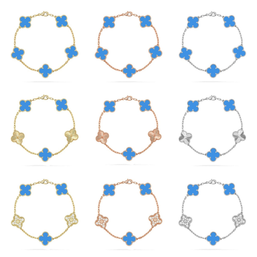 [Aura ]New CLOVER 5 MOTIF BLUE AGATE BRACELET COLLECTION
