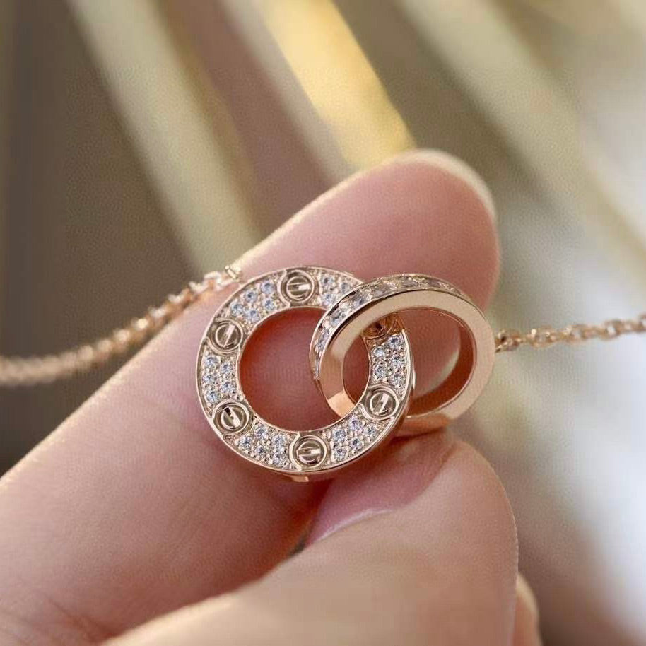 Aura LOVE 7.6MM NECKLACE ROSE GOLD AND SILVER  FULL DIAMOND