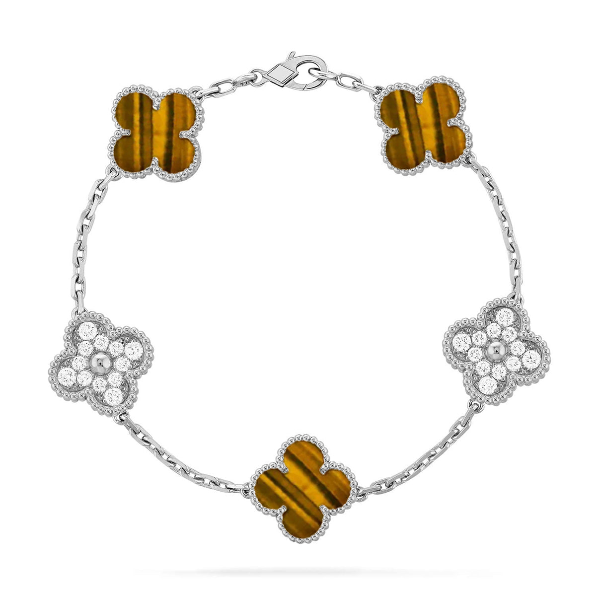 [Aura ]New  CLOVER 5 MOTIFS TIGER EYE BRACELET COLLECTION