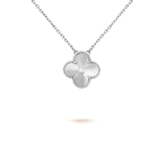 Aura CLOVER  15MM DIAMOND LASER NECKLACE SILVER