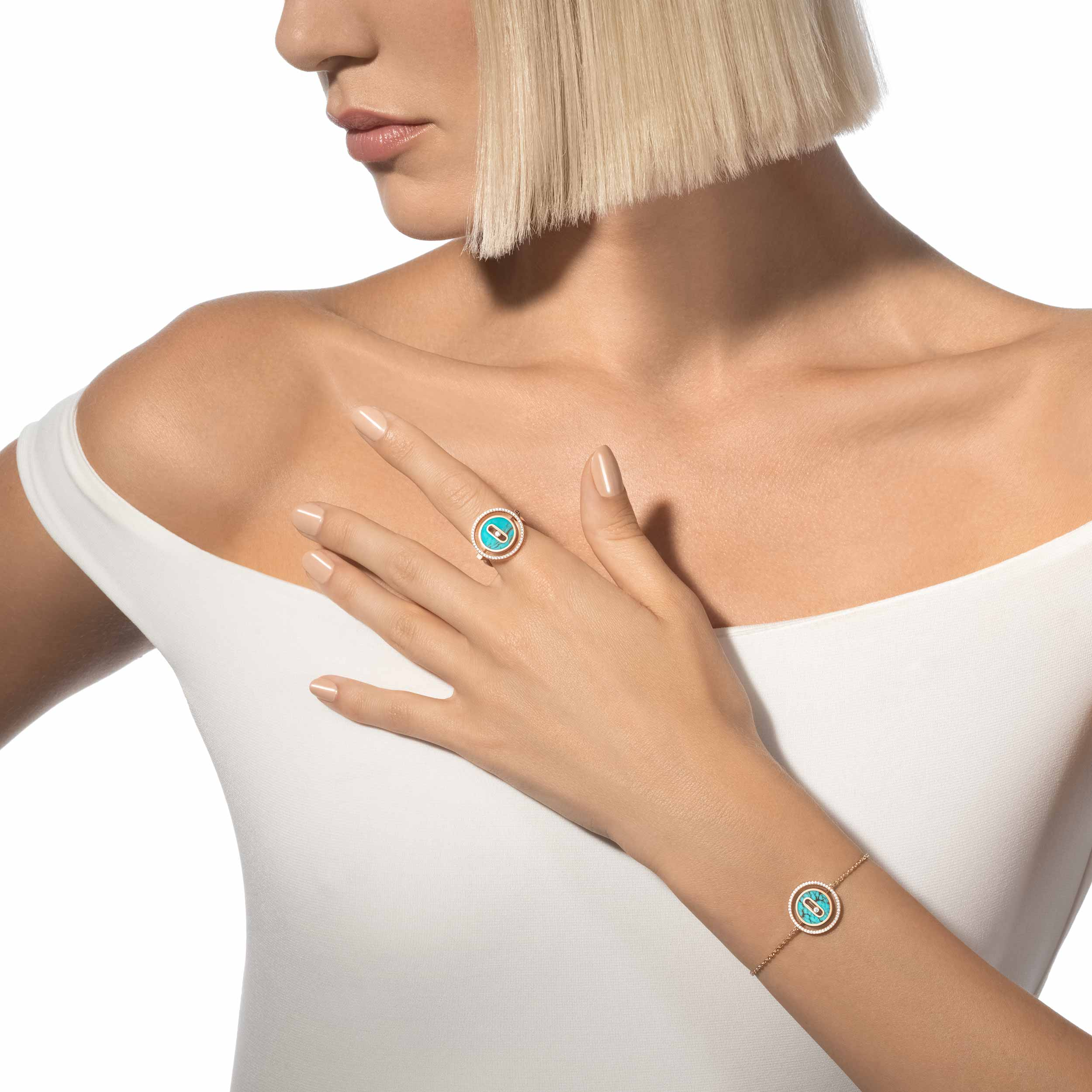 [Aura ]  MOVE TURQUOISE PINK GOLD DIAMOND BRACELET