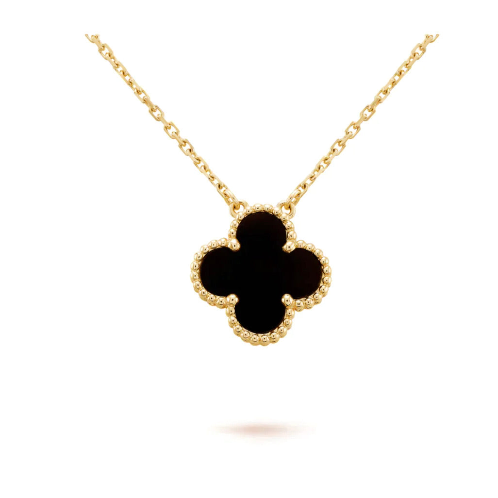 Aura CLOVER 15MM BLACK ONYX SINGLE FLOWER NECKLACE
