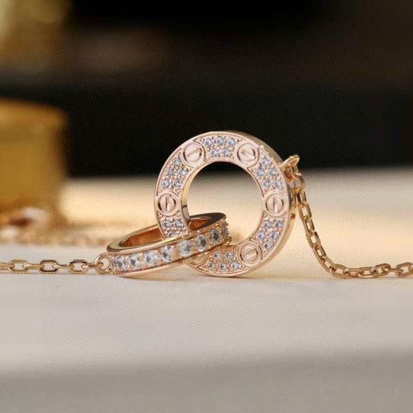 Aura LOVE 7.6MM NECKLACE ROSE GOLD AND SILVER  FULL DIAMOND
