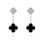 Aura CLOVER 2 MOTIFS  DIAMOND ONYX EARRINGS SILVER