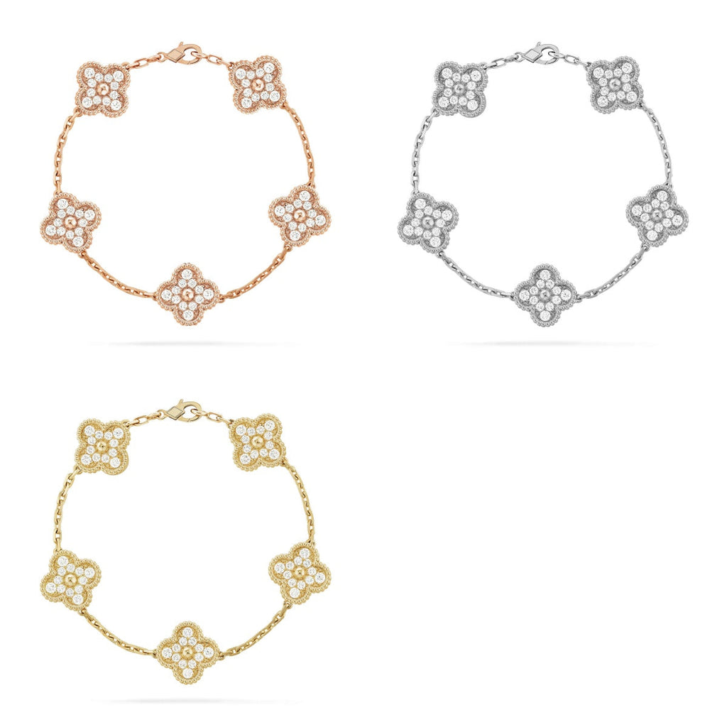 [Aura ] New  CLOVER 5 MOTIF FULL DIAMOND BRACELET COLLECTION