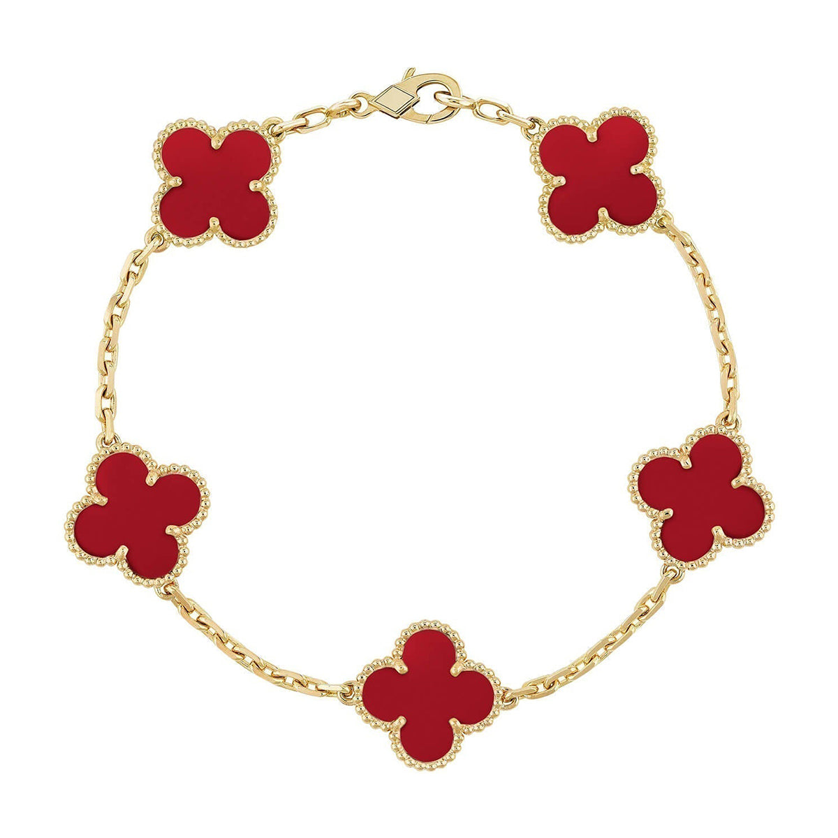 [Aura ]New  CLOVER 5 MOTIF RED CORNELIAN BRACELET COLLECTION