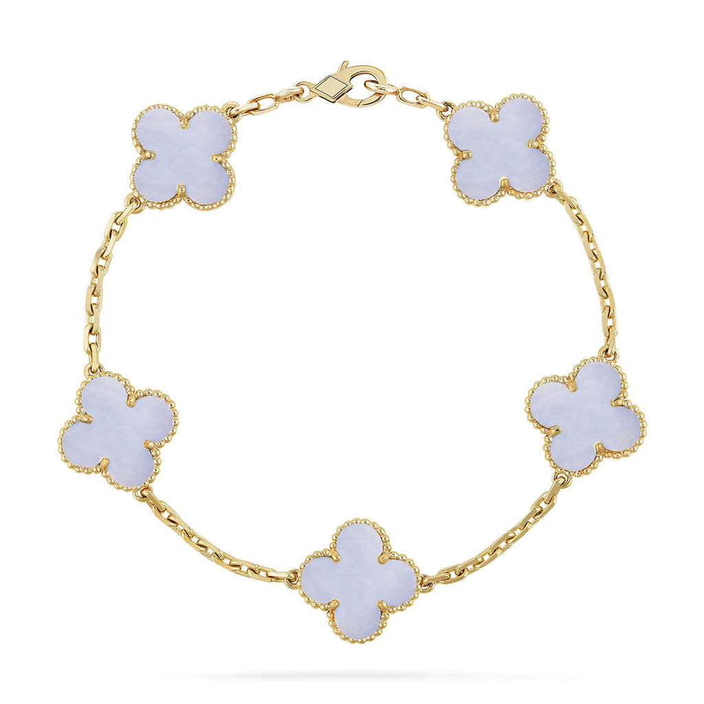 [Aura ]New  CLOVER 5 MOTIF PURPLE CHALCEDONY BRACELET COLLECTION