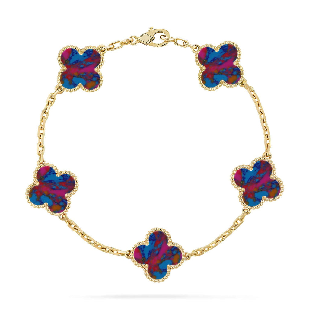 [Aura ]New CLOVER 5 MOTIF COLOR GEMSTONES BRACELET COLLECTION