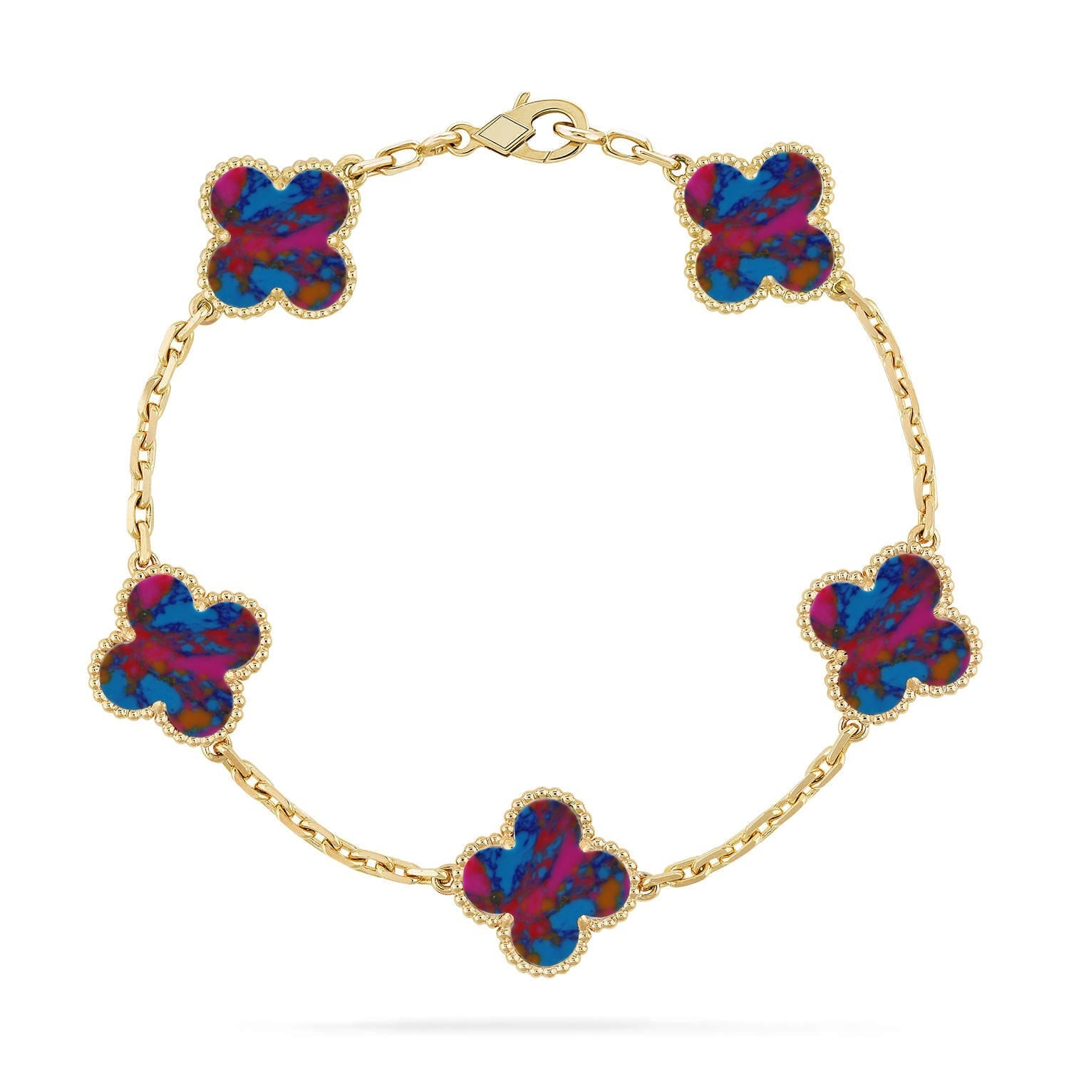 [Aura ]New CLOVER 5 MOTIF COLOR GEMSTONES BRACELET COLLECTION