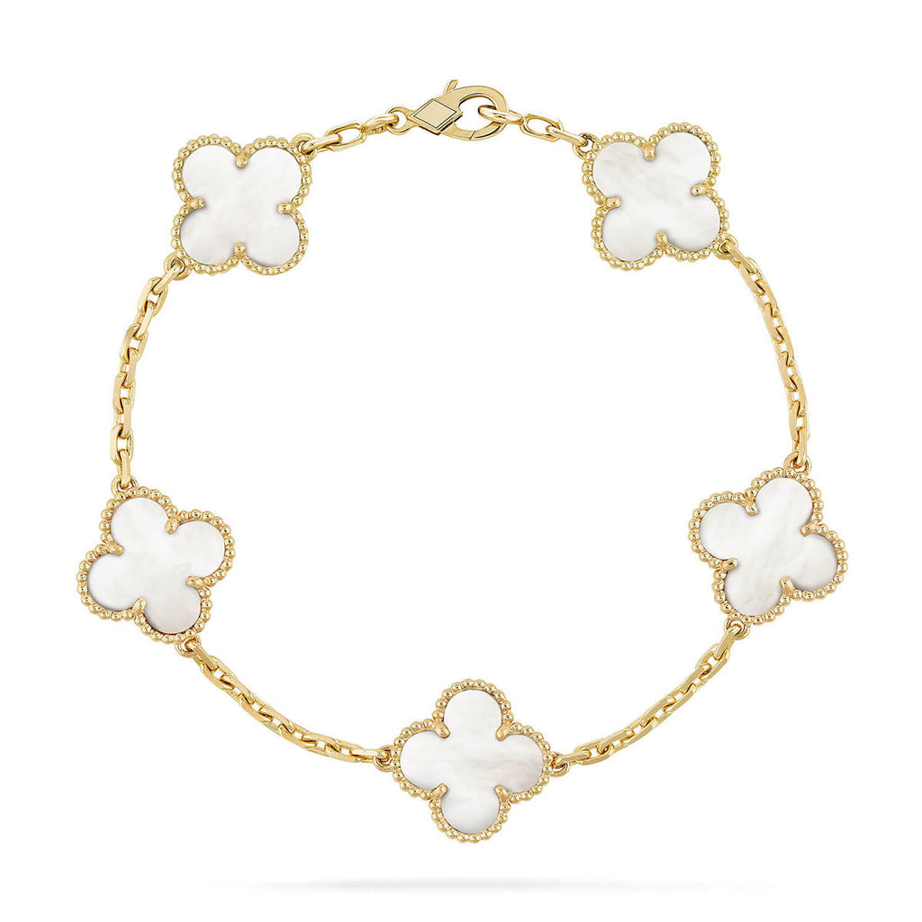 [Aura ]Neue CLOVER WHITE PEARL MOP 5 MOTIV ARMBAND-KOLLEKTION