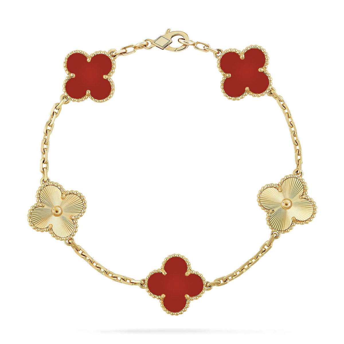 [Aura ]New  CLOVER 5 MOTIF RED CORNELIAN BRACELET COLLECTION