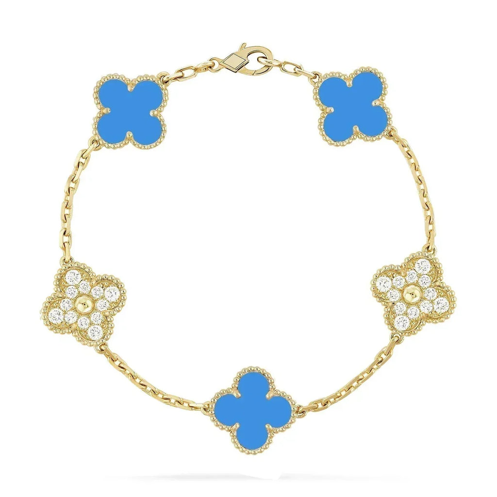 [Aura ]New CLOVER 5 MOTIF BLUE AGATE BRACELET COLLECTION