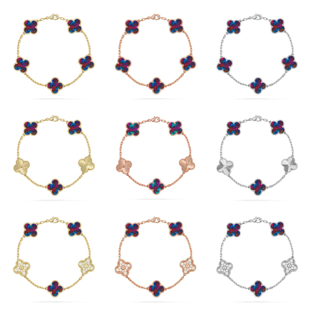 [Aura ]New CLOVER 5 MOTIF COLOR GEMSTONES BRACELET COLLECTION