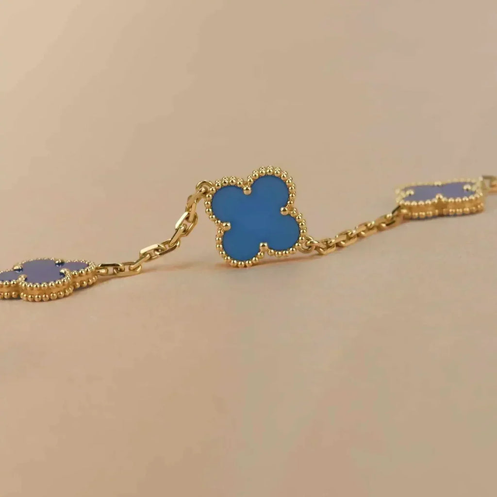 [Aura ]New CLOVER 5 MOTIF BLUE AGATE BRACELET COLLECTION