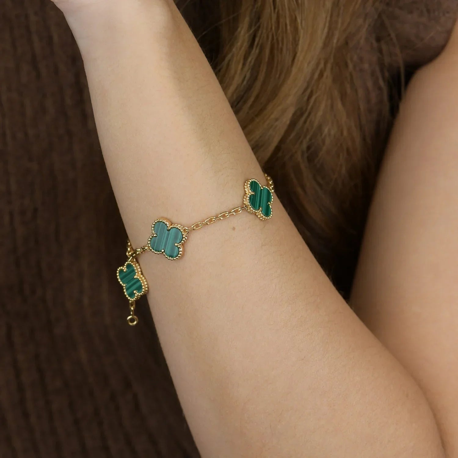 [Aura ]New  CLOVER 5 MOTIF MALACHITE BRACELET COLLECTION