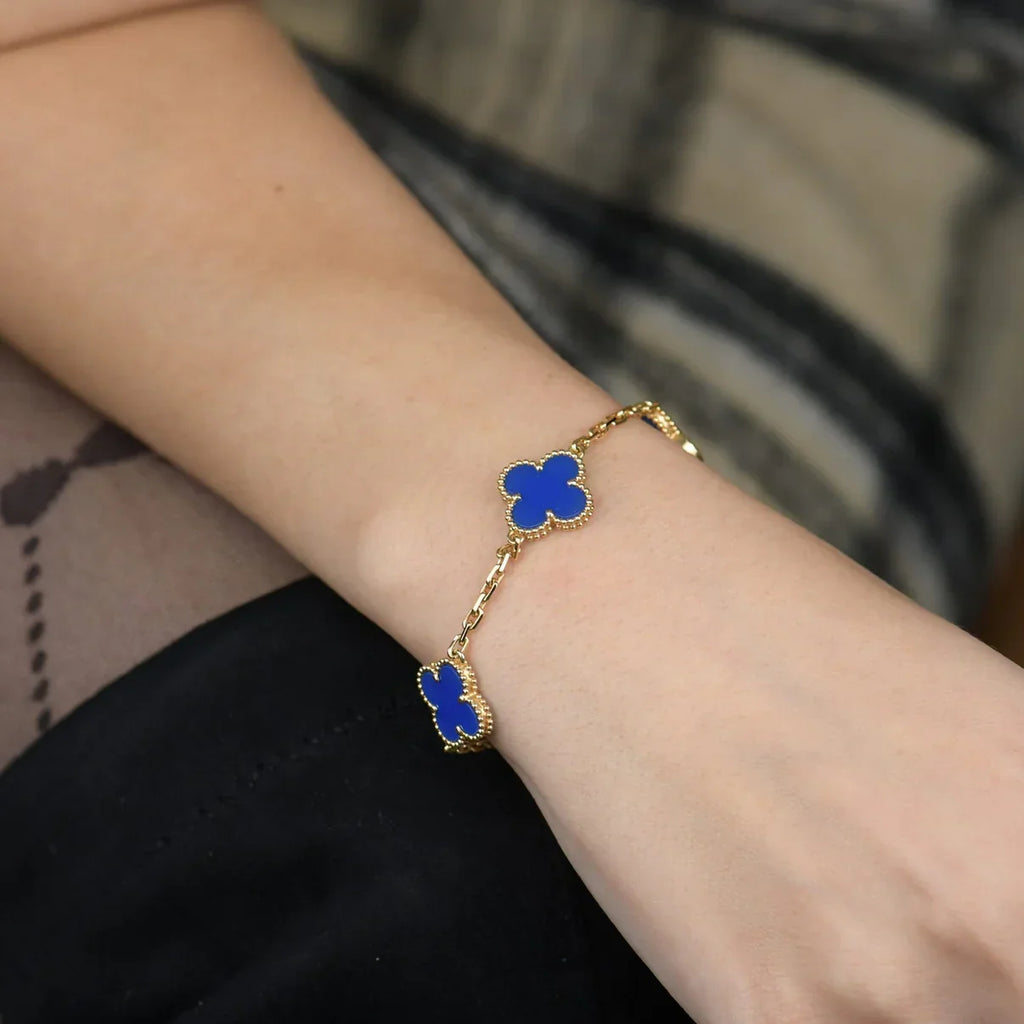 [Aura ]New CLOVER 5 MOTIF BLUE AGATE BRACELET COLLECTION