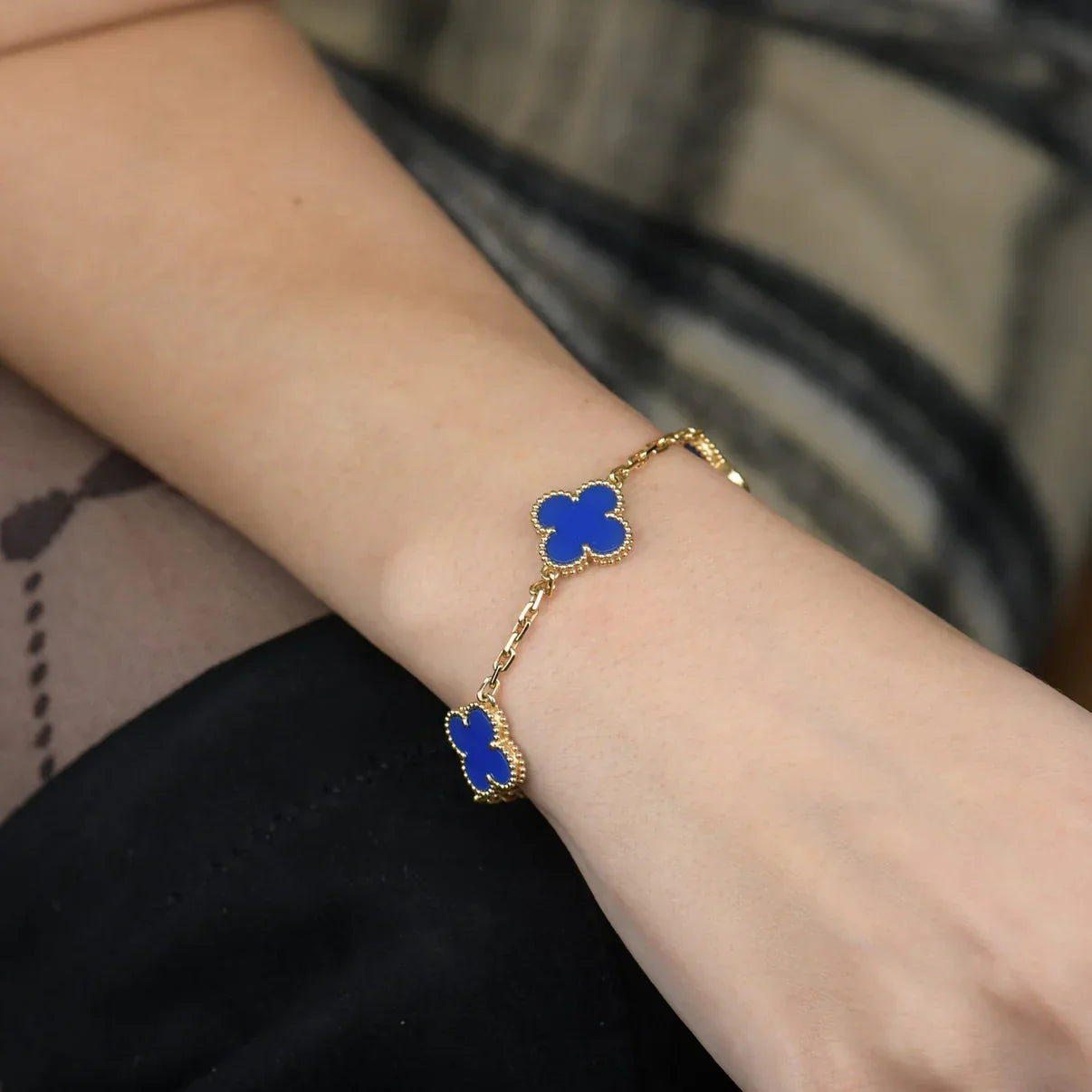 [Aura ]New CLOVER 5 MOTIF BLUE AGATE BRACELET COLLECTION
