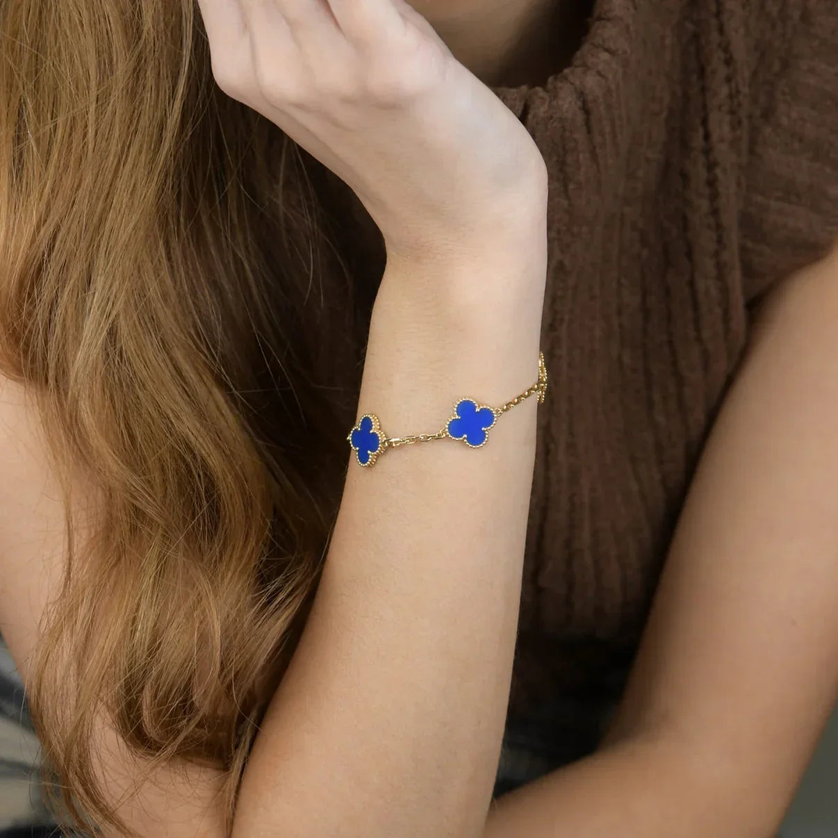 [Aura ]New CLOVER 5 MOTIF BLUE AGATE BRACELET COLLECTION