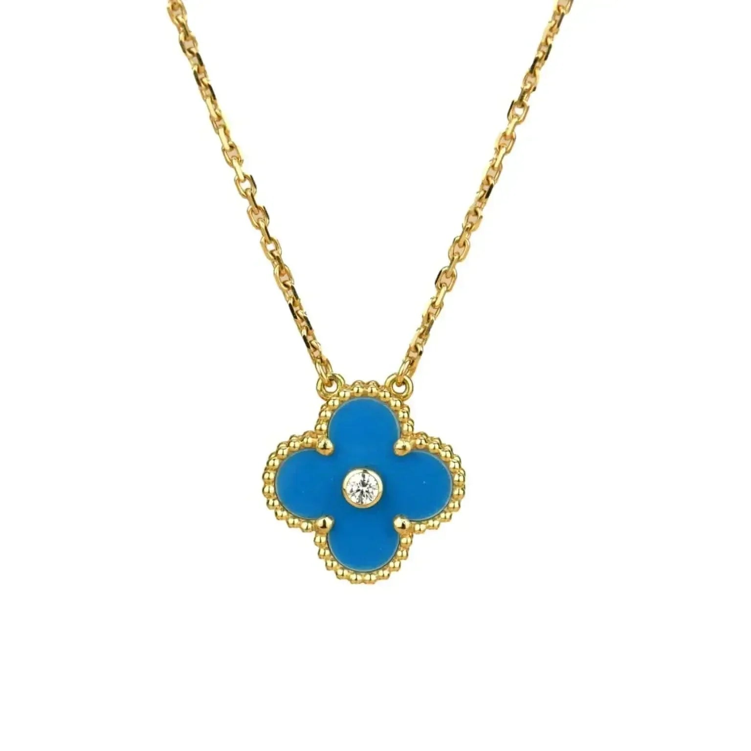 Aura CLOVER 15MM DIAMOND AND BLUE AGATE NECKLACE