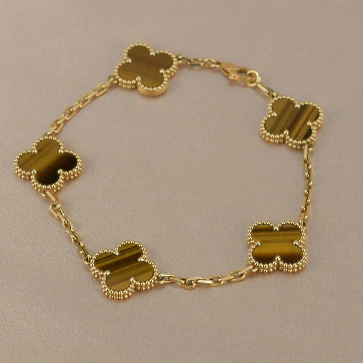 [Aura ]New  CLOVER 5 MOTIFS TIGER EYE BRACELET COLLECTION