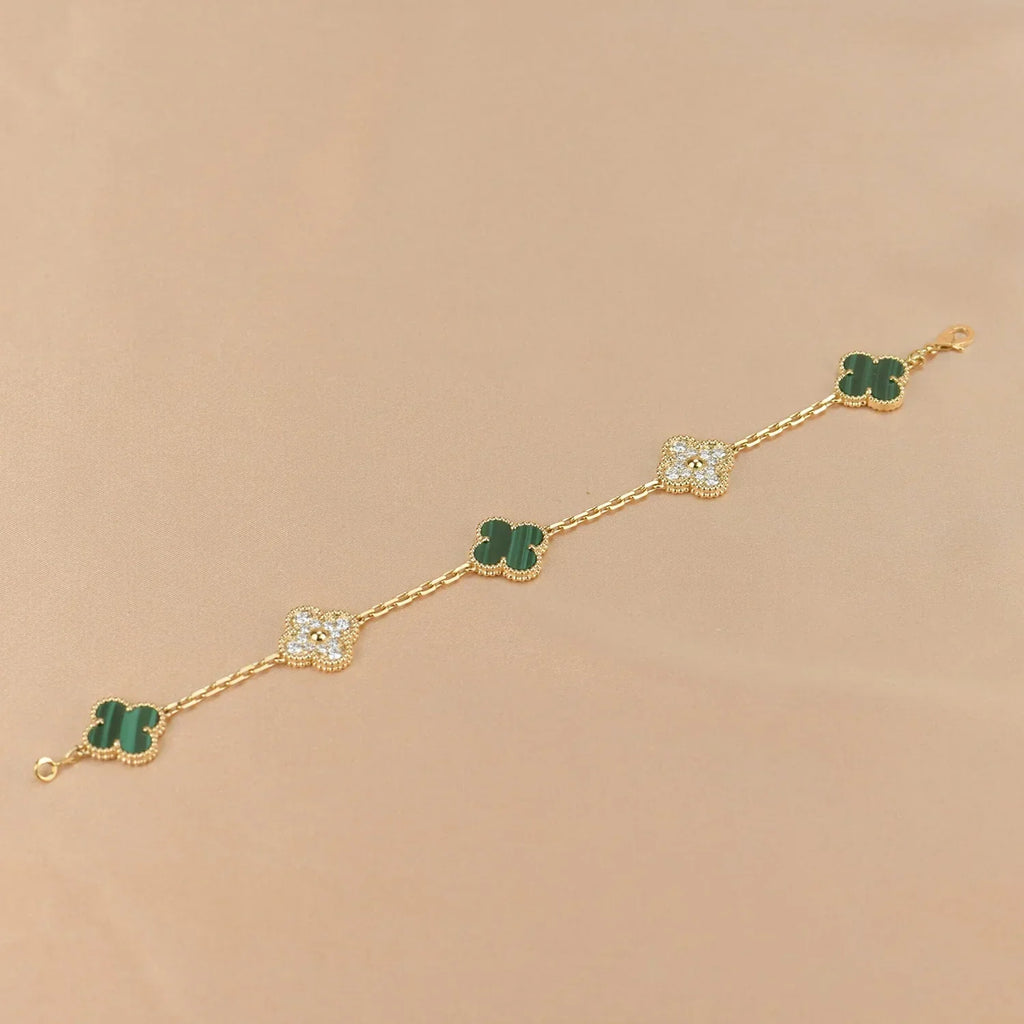 [Aura ]New  CLOVER 5 MOTIF MALACHITE BRACELET COLLECTION