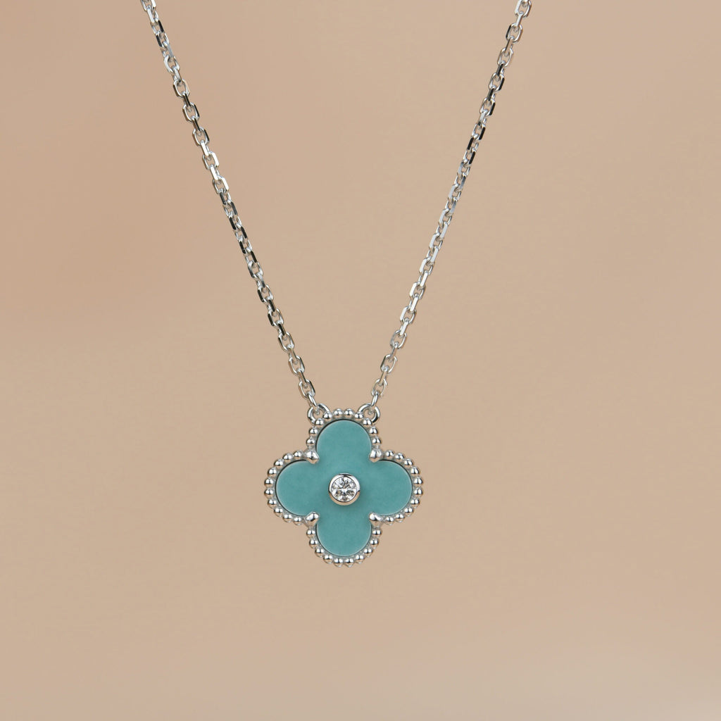 Aura CLOVER 15MM DIAMOND SVRES PORCELAIN  NECKLACE SILVER