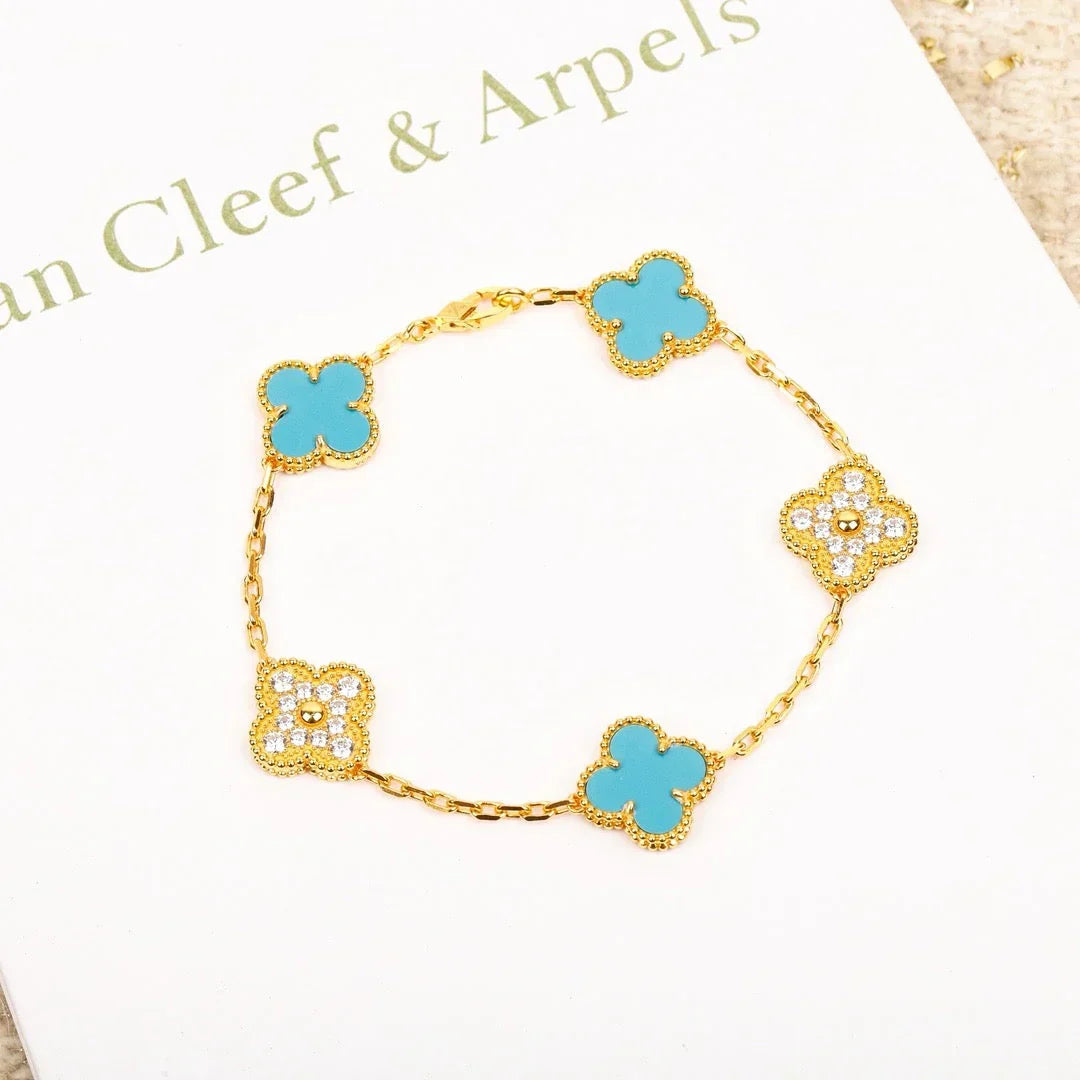 [Aura ]New  CLOVER 5 MOTIF TURQUOISE BRACELET COLLECTION