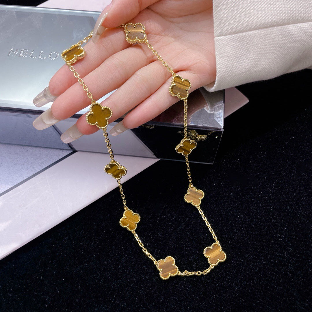 Aura CLOVER 10 MOTIFS TIGER EYE NECKLACE