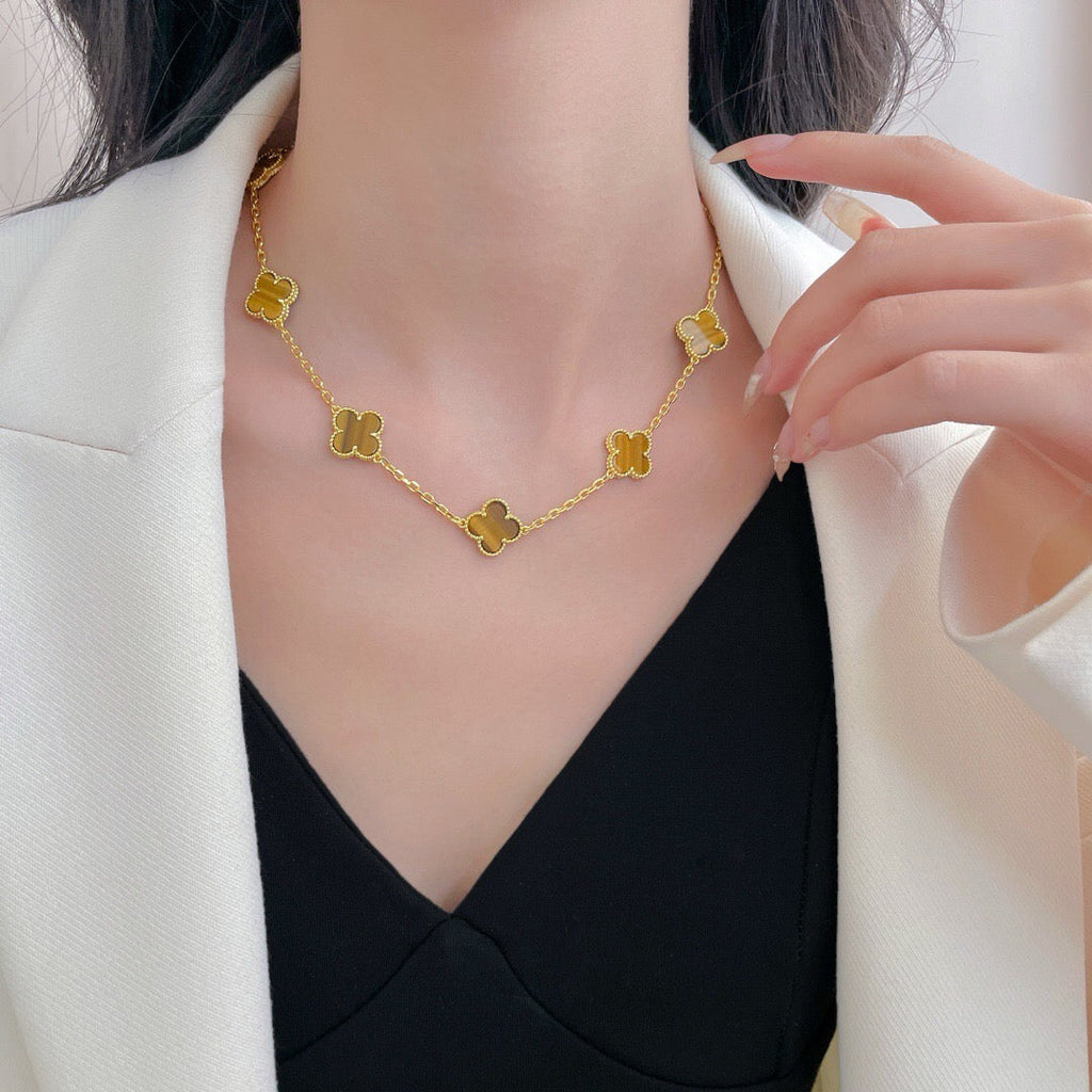Aura CLOVER 10 MOTIFS TIGER EYE NECKLACE