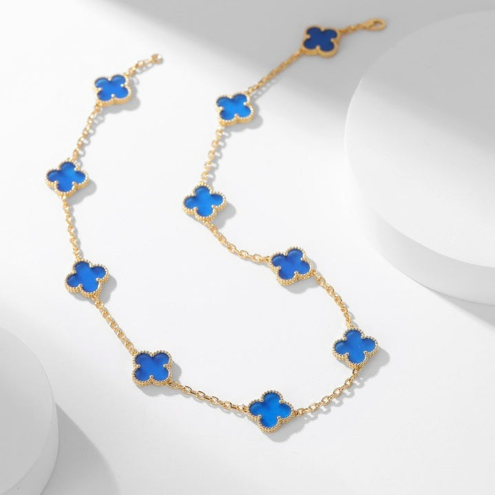 Aura CLOVER 10 MOTIFS BLUE AGATE NECKLACE