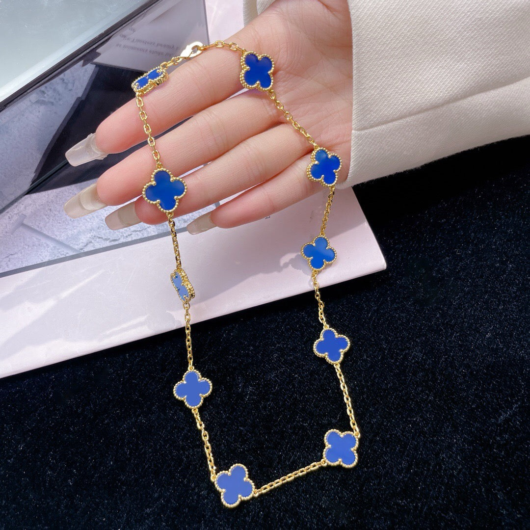Aura CLOVER 10 MOTIFS BLUE AGATE NECKLACE