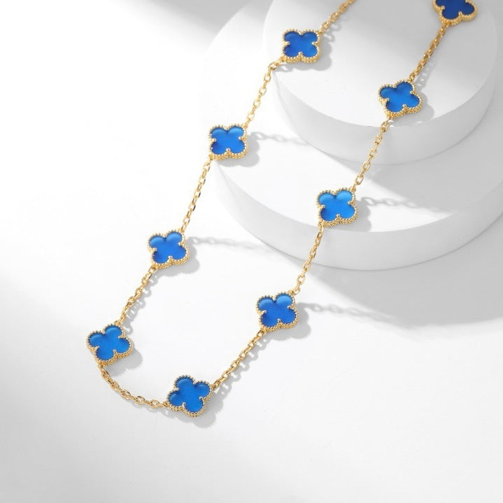 Aura CLOVER 10 MOTIFS BLUE AGATE NECKLACE