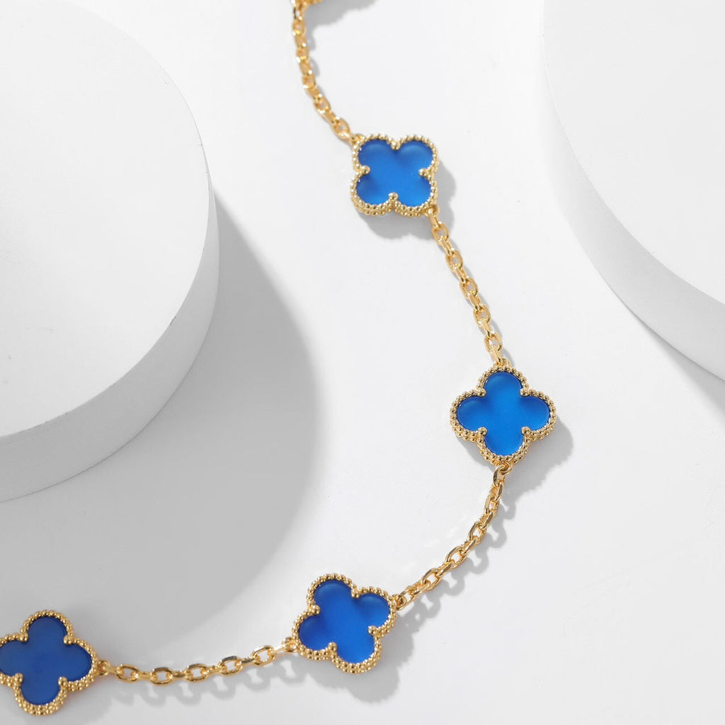 Aura CLOVER 10 MOTIFS BLUE AGATE NECKLACE