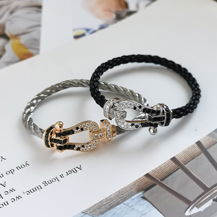 Aura FORCE LARGE HORSESHOE BLACK WHITE DIAMOND BRACELET SILVER