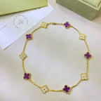 Aura CLOVER 10 MOTIFS  PURPLE VIOLET DIAMOND NECKLACE