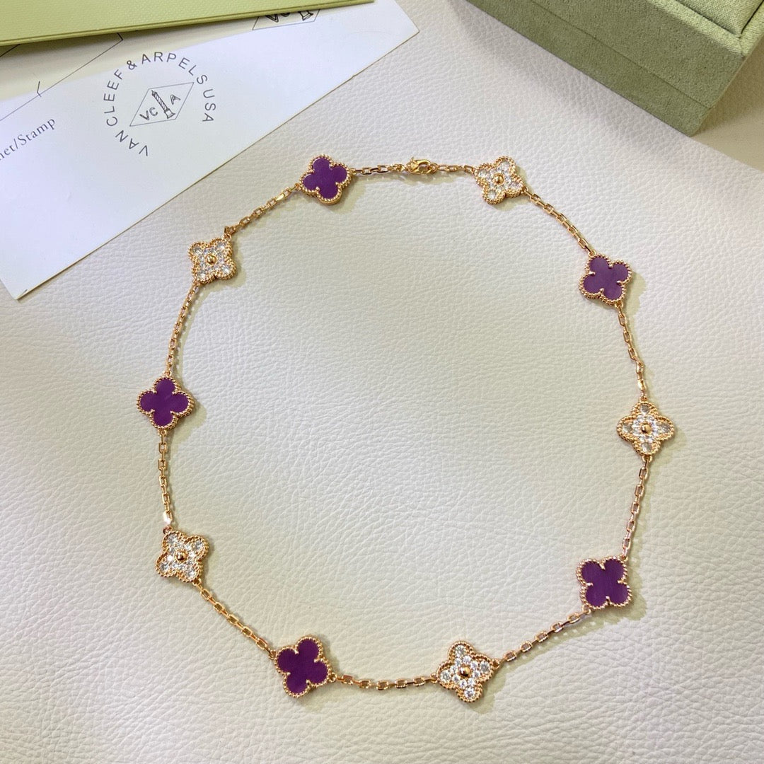 Aura CLOVER 10 MOTIFS  PURPLE VIOLET DIAMOND NECKLACE