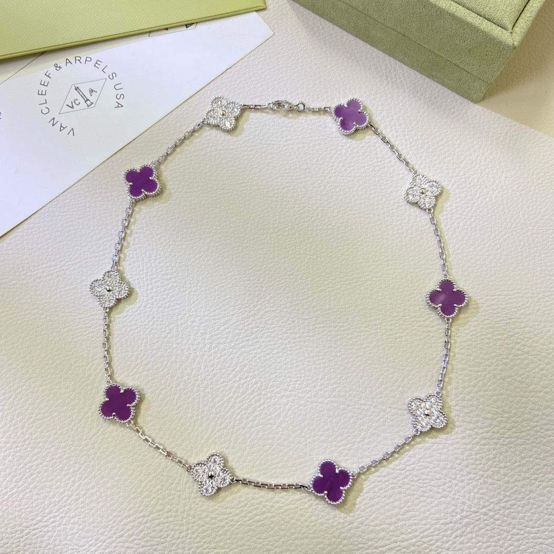 Aura CLOVER 10 MOTIFS  PURPLE VIOLET DIAMOND NECKLACE