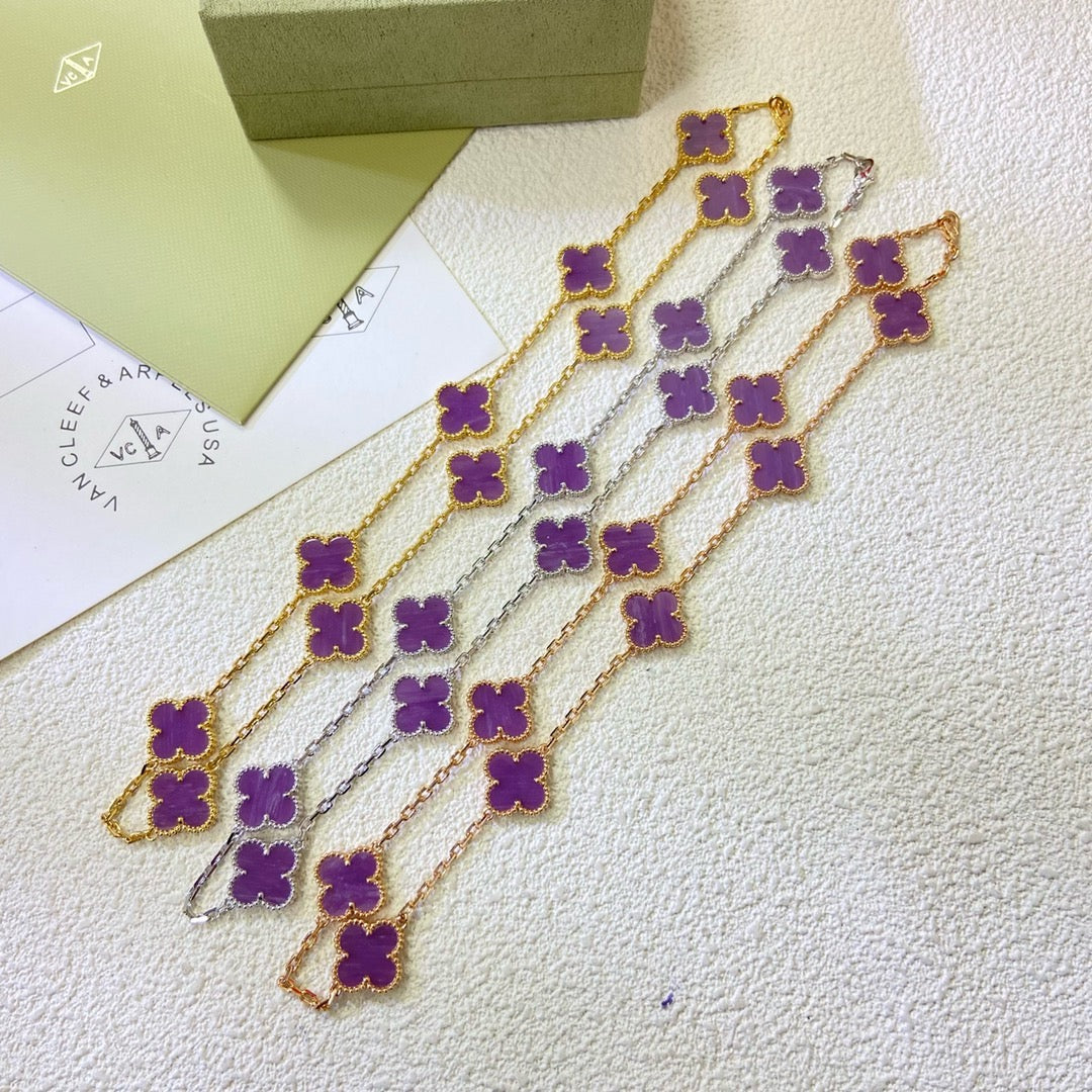 Aura CLOVER 10 MOTIFS  PURPLE VIOLET  NECKLACE