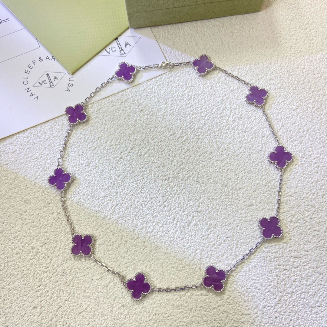 Aura CLOVER 10 MOTIFS  PURPLE VIOLET  NECKLACE