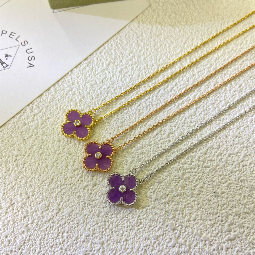 Aura CLOVER 15MM DIAMOND  PURPLE VIOLET NECKLACE