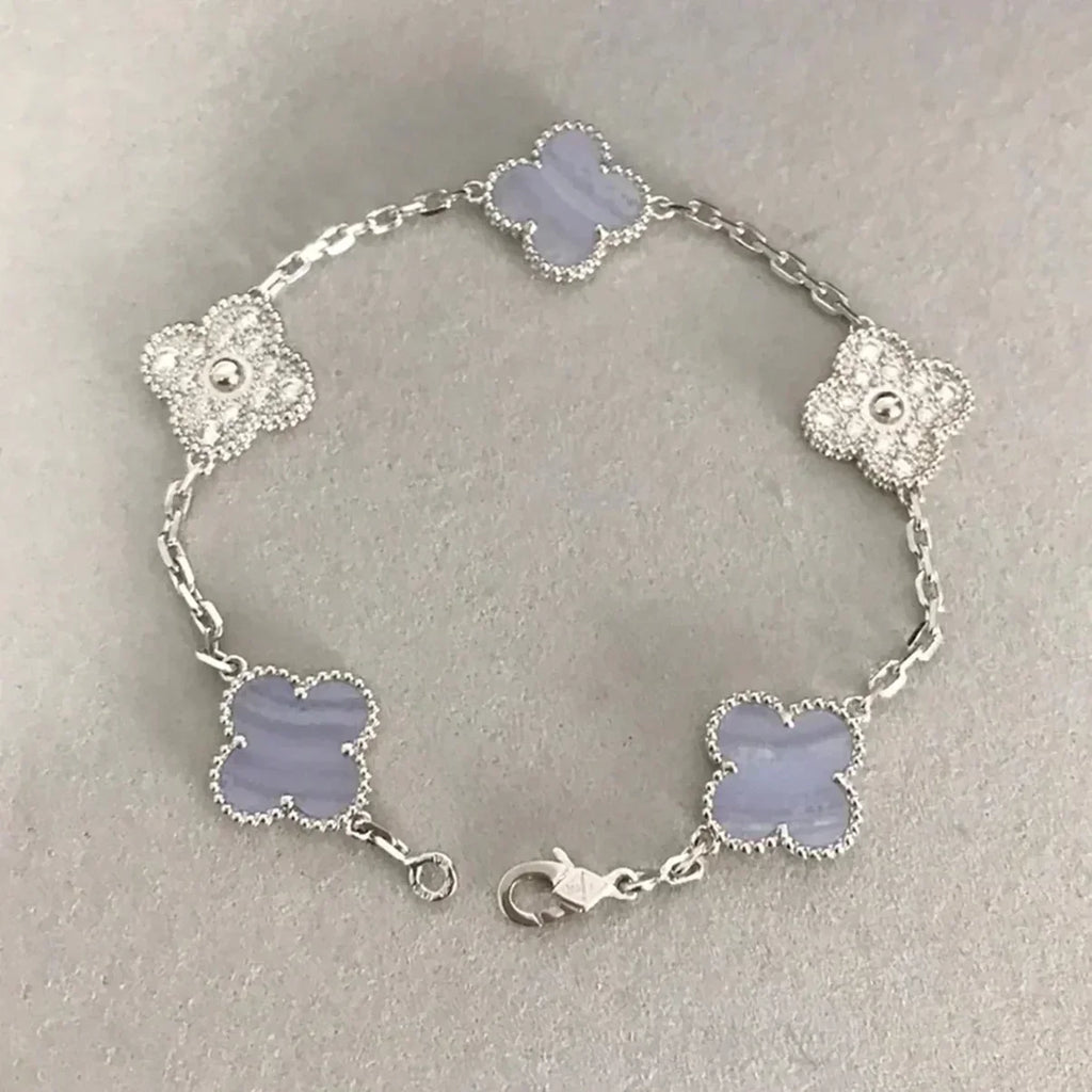 [Aura ]New  CLOVER 5 MOTIF PURPLE CHALCEDONY BRACELET COLLECTION