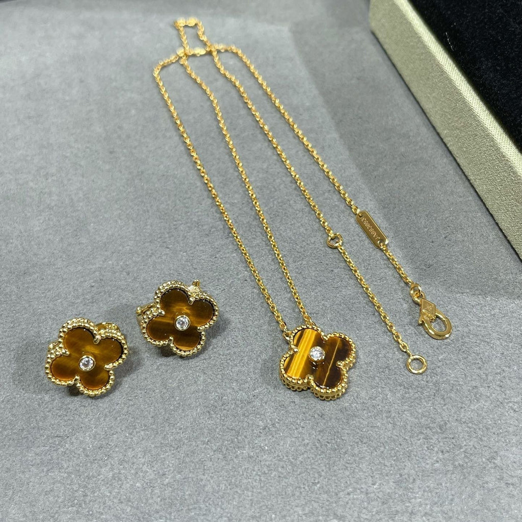 Aura CLOVER 15MM DIAMANT UND GELBES TIGERAUGE ACHAT-Halskette