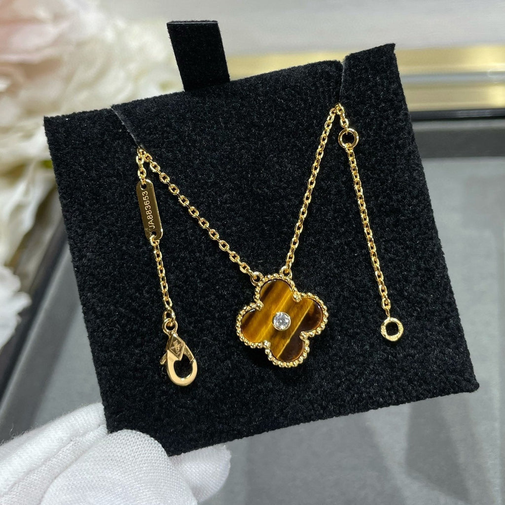 Aura CLOVER 15MM DIAMANT UND GELBES TIGERAUGE ACHAT-Halskette