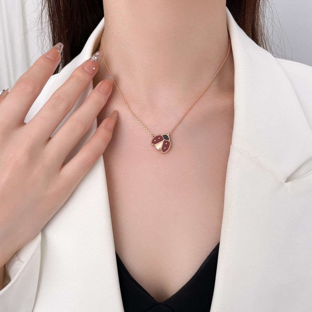 Aura LUCKY  CARNELIANS LADYBUG NECKLACE