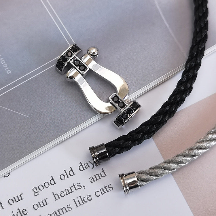 Aura FORCE LARGE HORSESHOE BLACK DIAMOND BRACELET SILVER