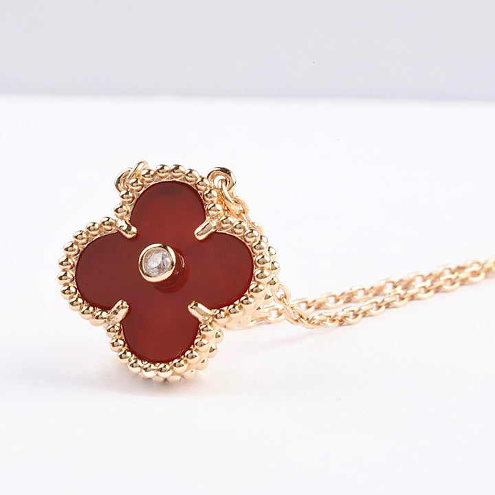 Aura CLOVER 15MM DIAMOND CARNELIAN NECKLACE